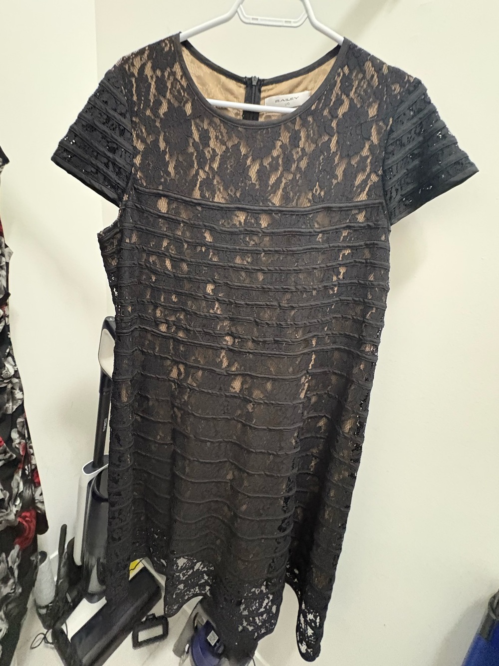 Black Lace Short Sleeve Shift Dress by BAILEY